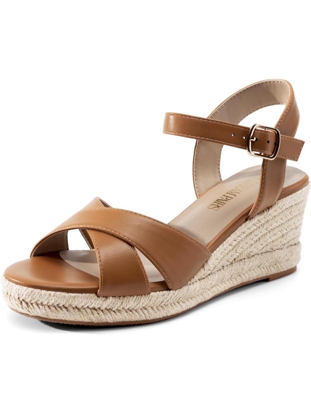 Dream Pairs Espadrille Wedge Sandal - Camel Color Brown Leather